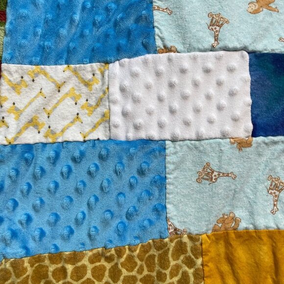 Handmade Unisex Baby Quilted Crib Blanket Boho Striped u Safari Animal Hand Stit - Picture 5 of 6